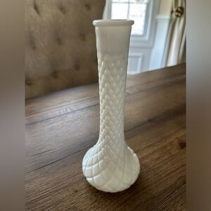 9”  Randall Vintage Milk Glass Diamond Quilt Bud Vase